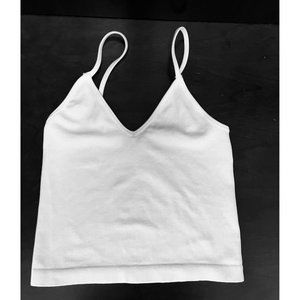 90's Vintage Style Ribbed V-Neck Crop Top / White